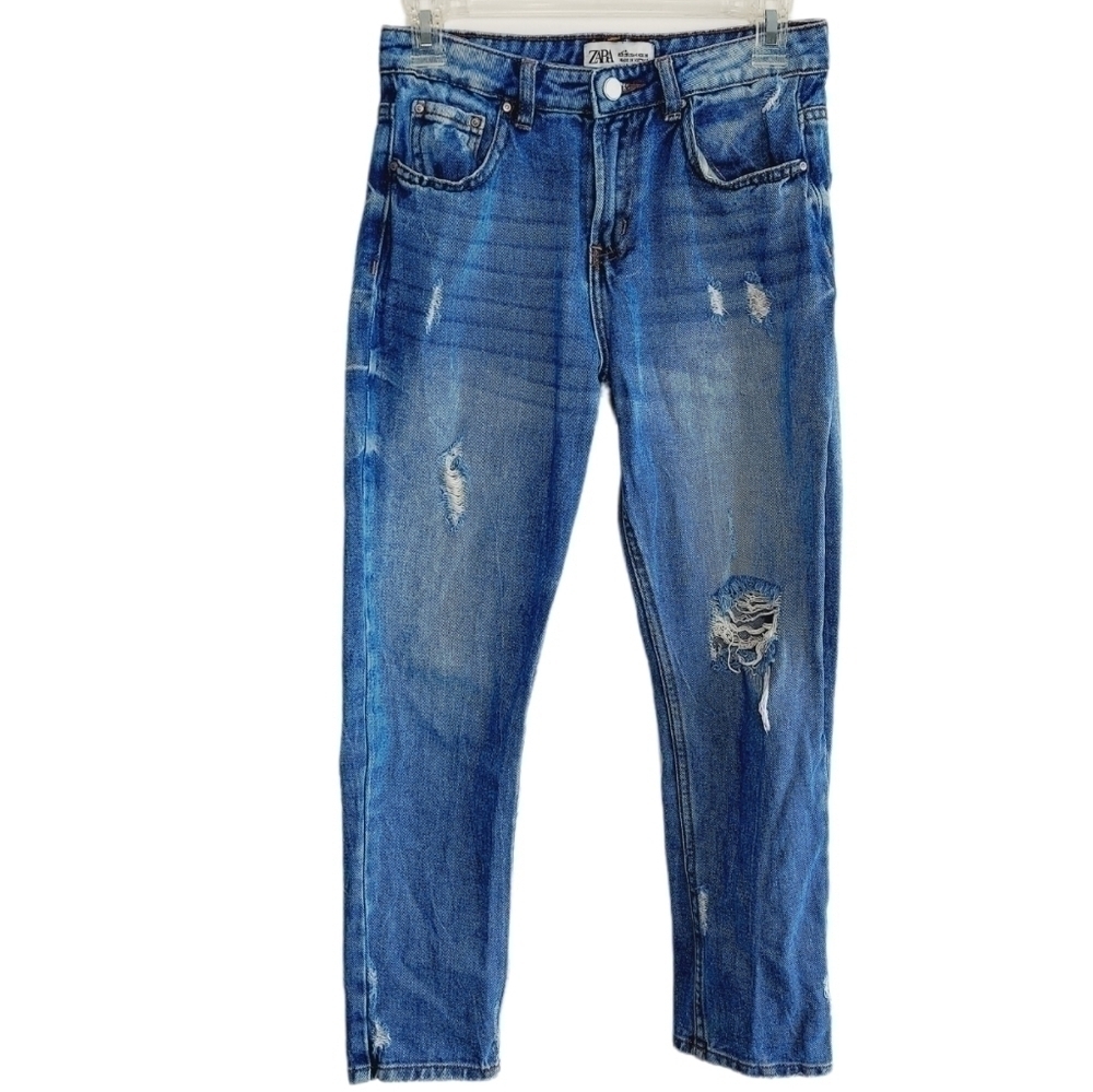 Zara Basic Denim Z1975 Womens SZ 4 Skinny Straight Distressed High-Rise Cropped